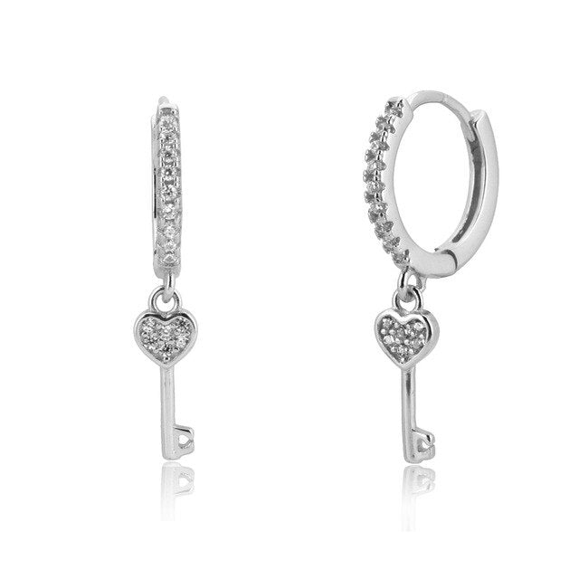 Silver Key of Love Earrings 