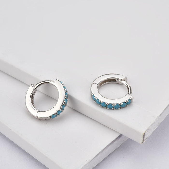 Orecchini a cerchio mini acquamarina argento - 7 mm