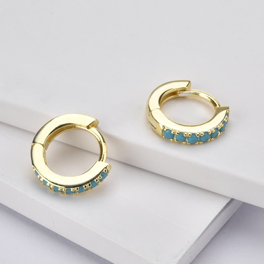 Gold Aquamarine Minis Hoops - 7mm 