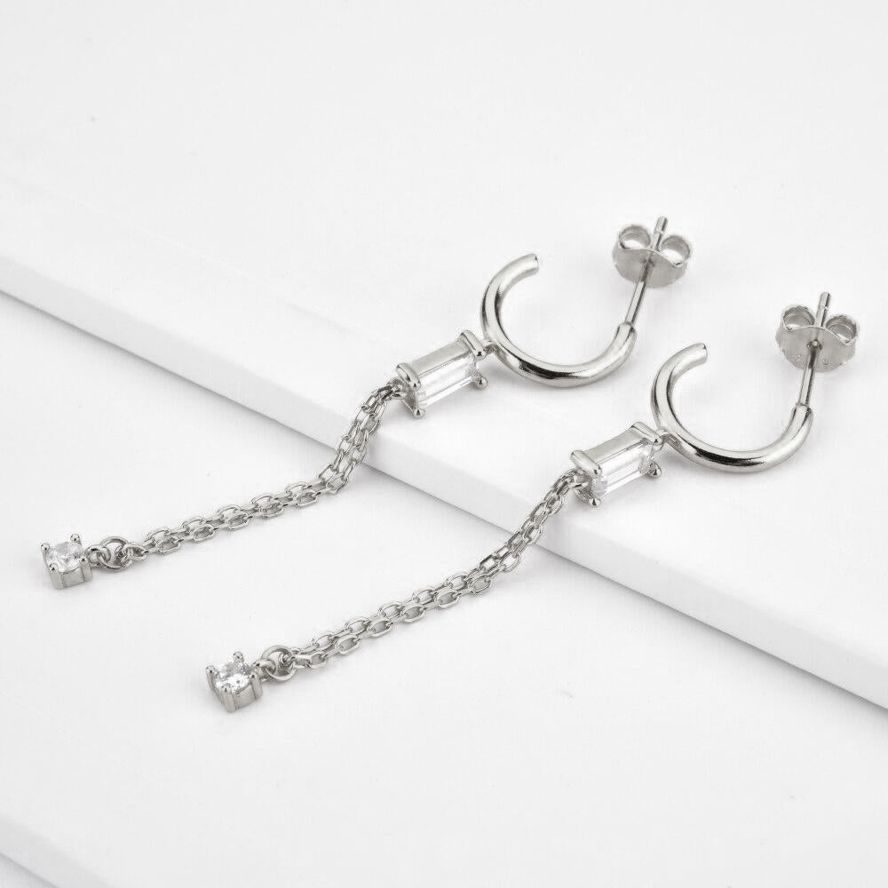 Silver Eva White Earrings 