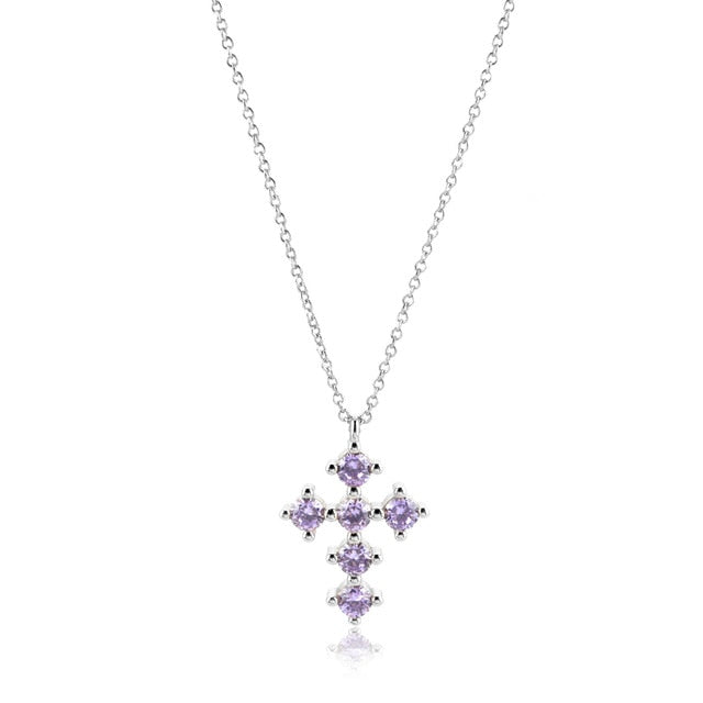 Lilac Silver Cross Necklace 