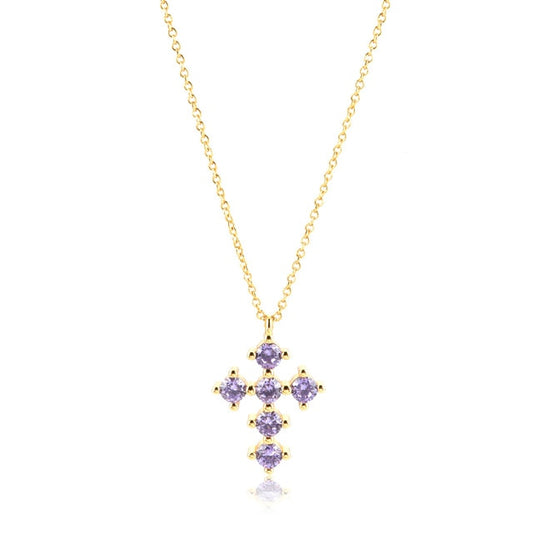 Lilac Gold Cross Necklace 