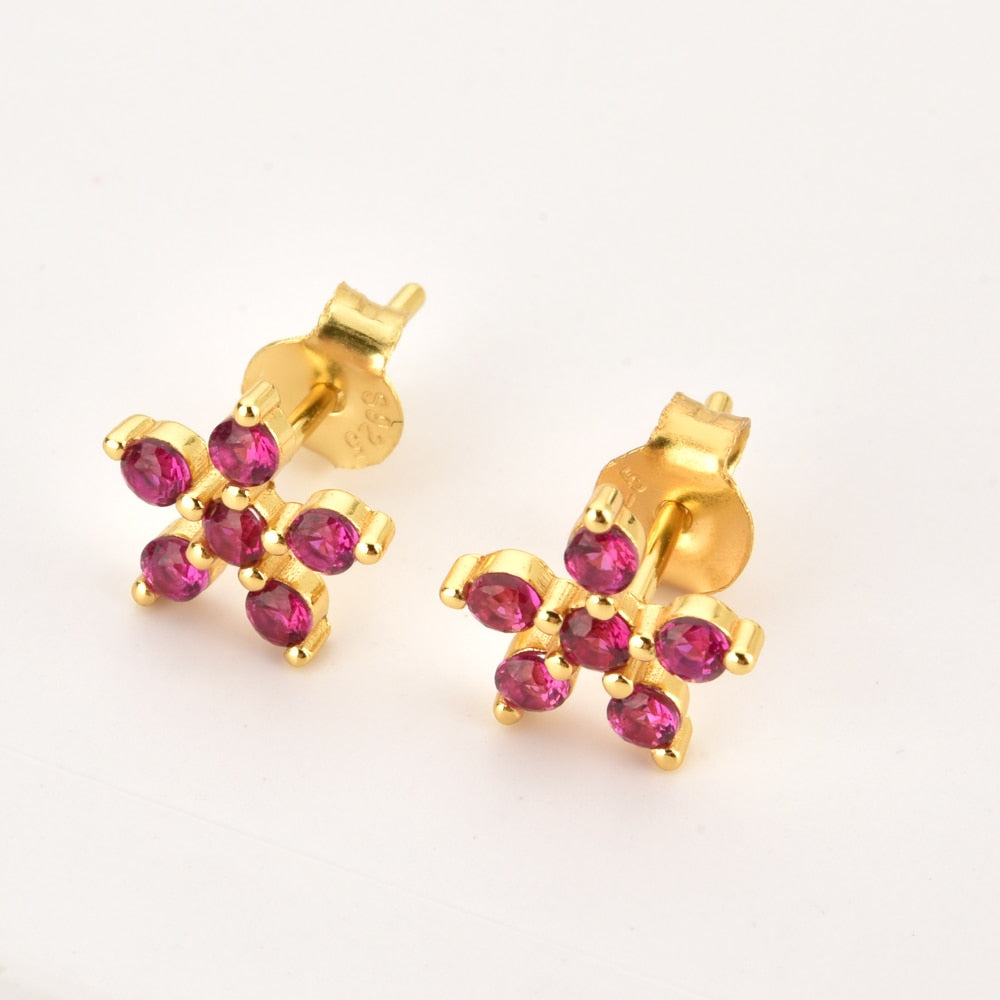 Pink Daisy Gold Earrings 