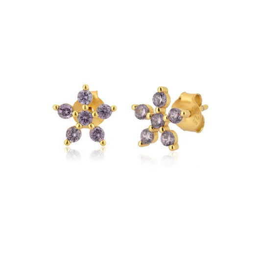 Lilac Daisy Gold Earrings 