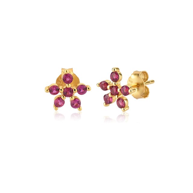 Pink Daisy Gold Earrings 