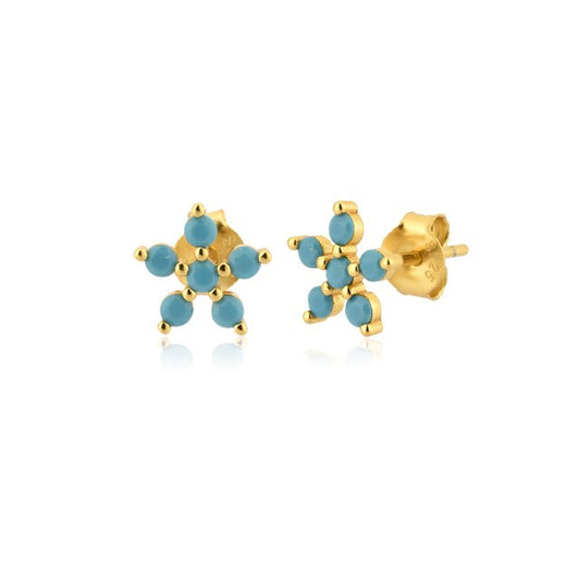 Aquamarine Daisy Gold Earrings 