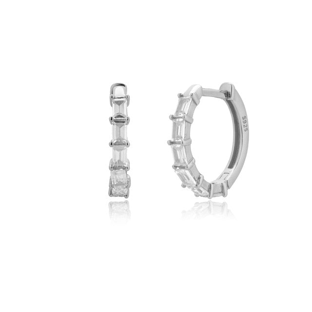 Rhine White Silver Hoops 