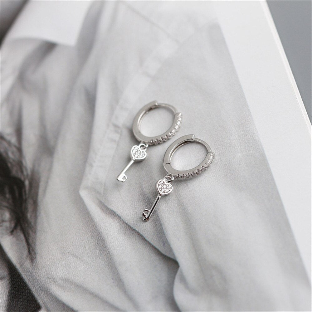 Silver Key of Love Earrings 