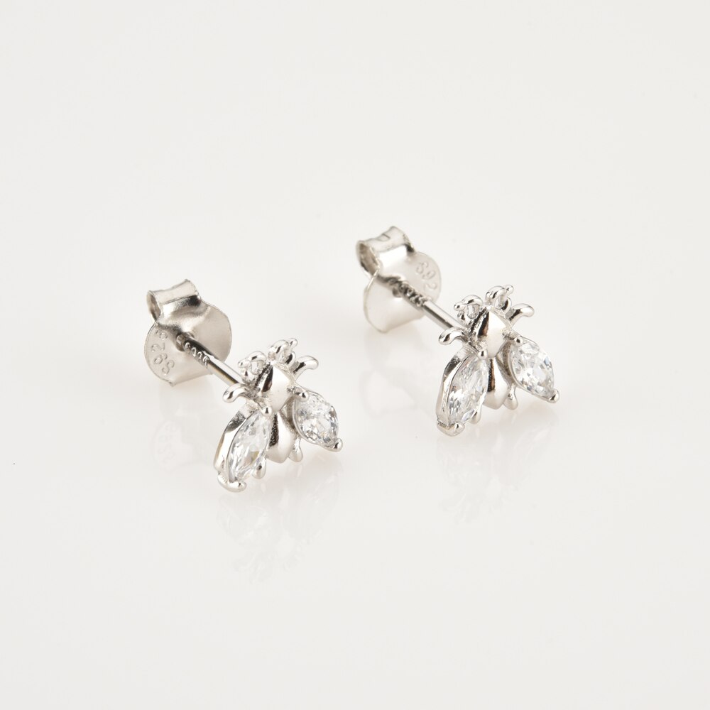 Silver White Beetle Earrings 