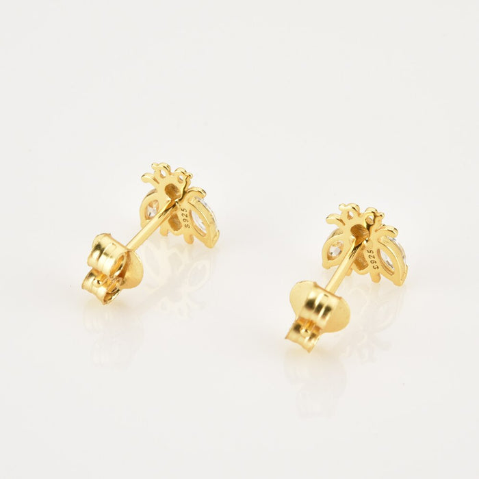 White Beetle Gold Earrings 