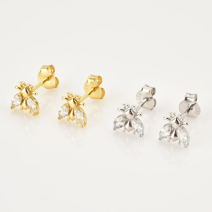 White Beetle Gold Earrings 