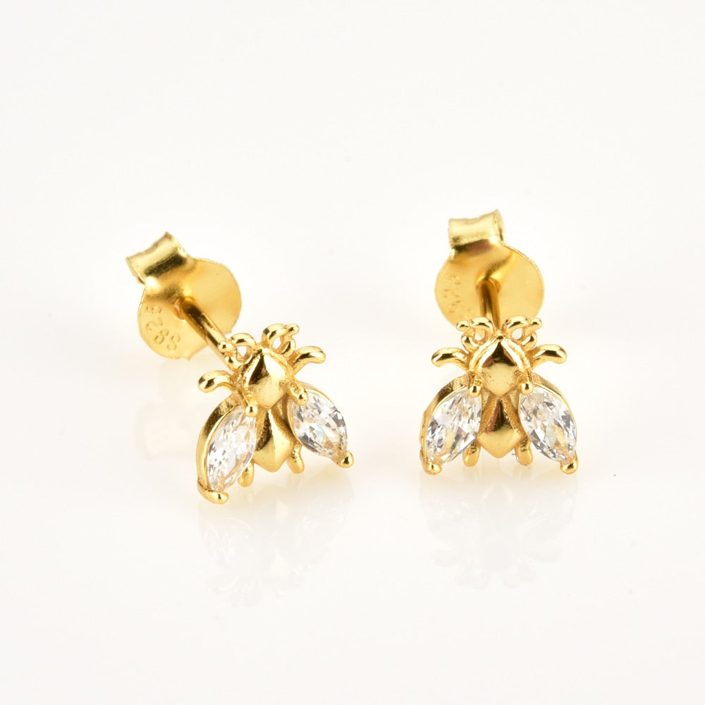 White Beetle Gold Earrings 