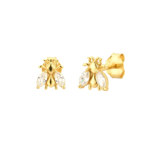 White Beetle Gold Earrings 