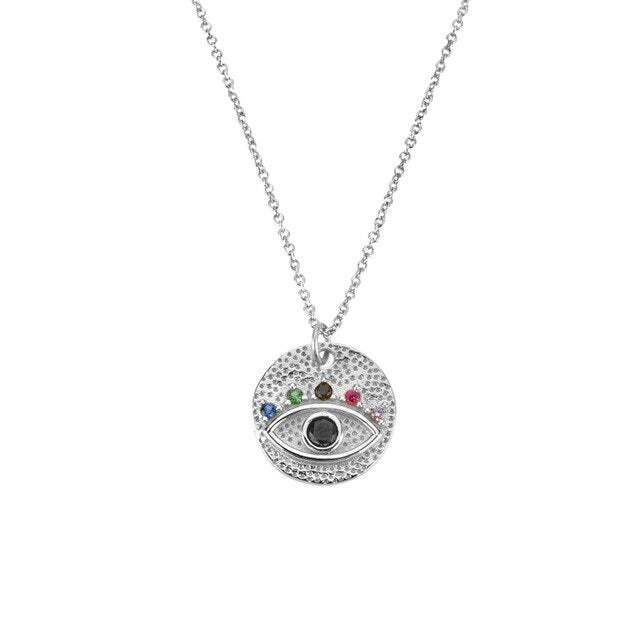 Colorful Eye Silver Necklace 