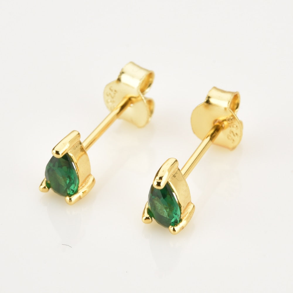 Green Drop Gold Earrings 