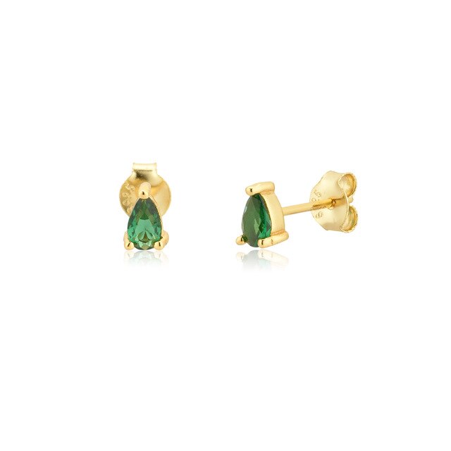 Green Drop Gold Earrings 