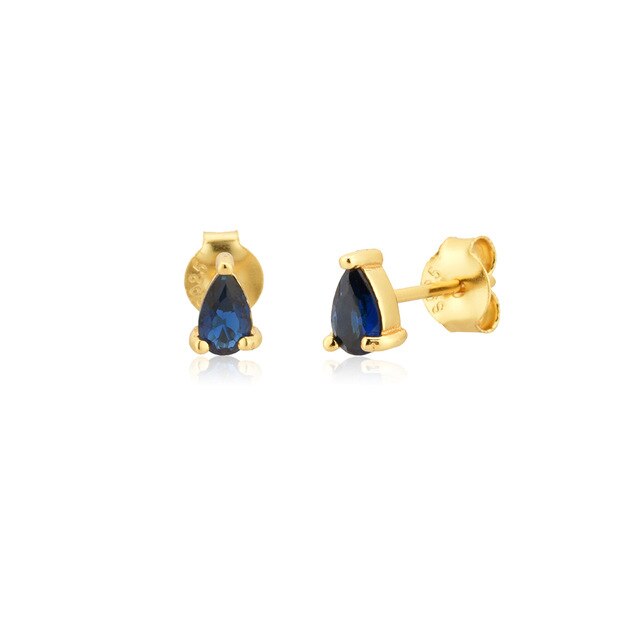 Blue Drop Gold Earrings 