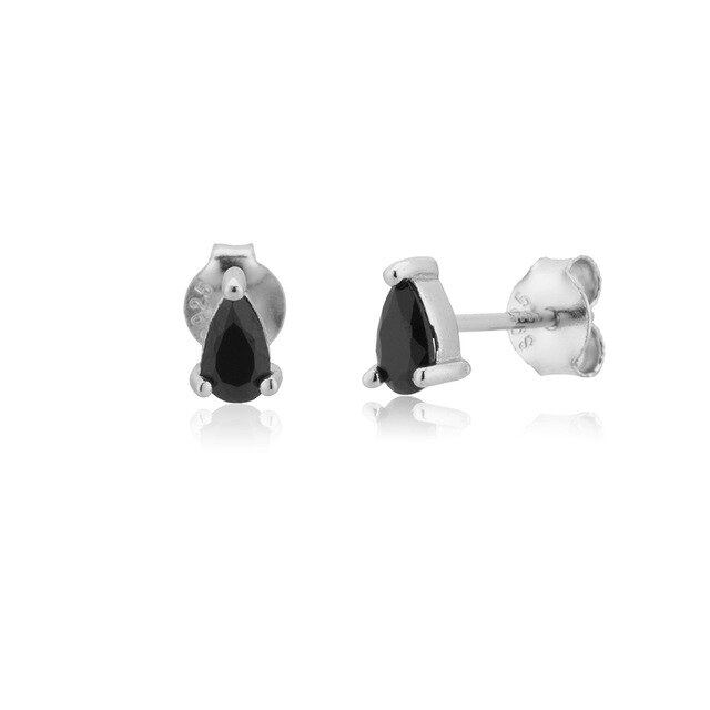 Black Drop Silver Earrings 