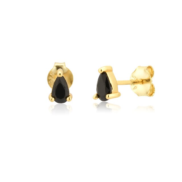 Black Drop Gold Earrings 