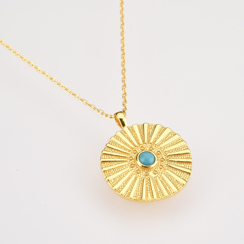 Gold Rune Aquamarine Necklace 