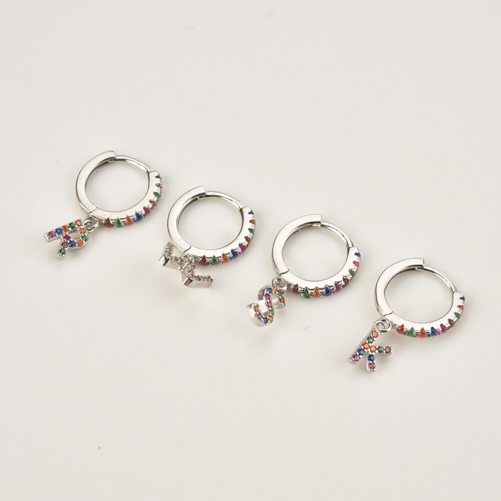 Colorful Initial Silver Hoops 