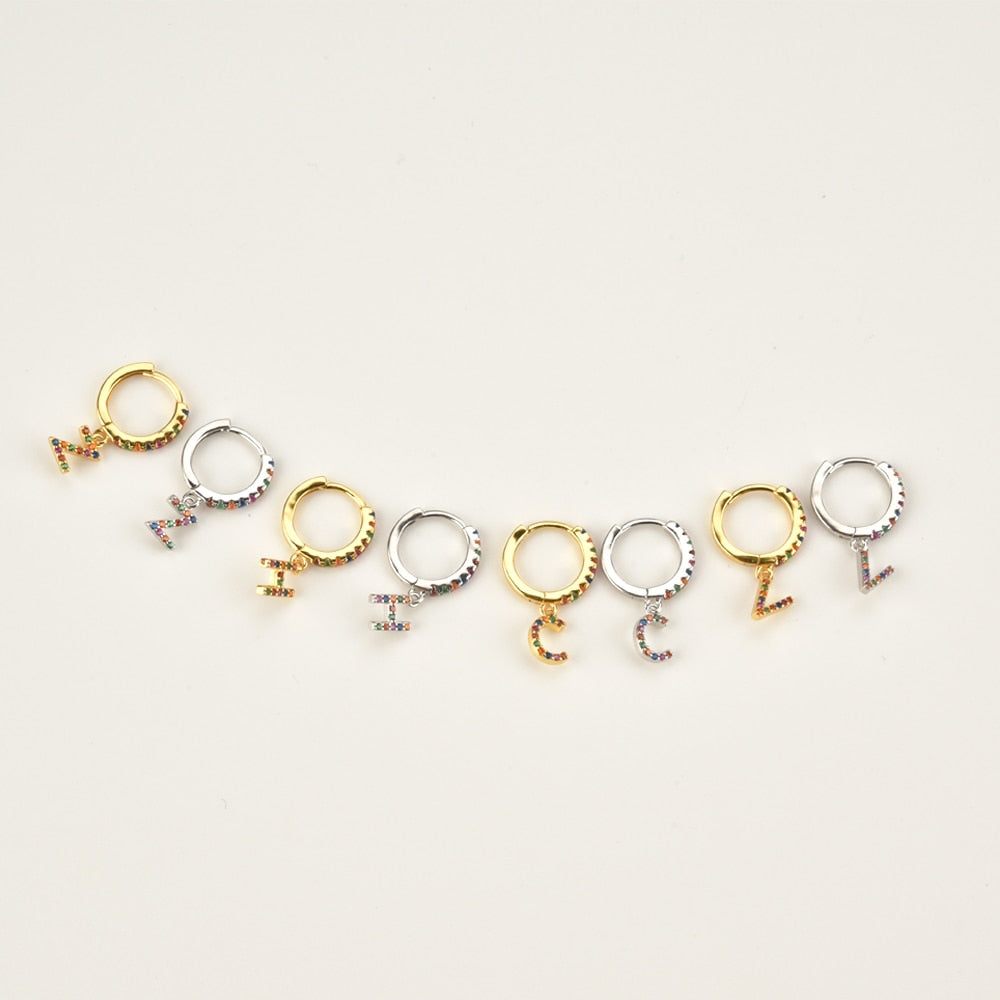 Colorful Initial Silver Hoops 