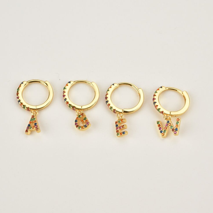 Gold Initial Colorful Hoops 