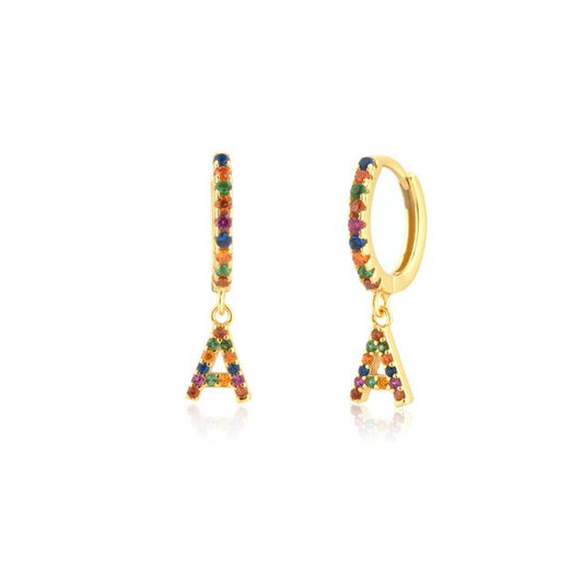 Gold Initial Colorful Hoops 