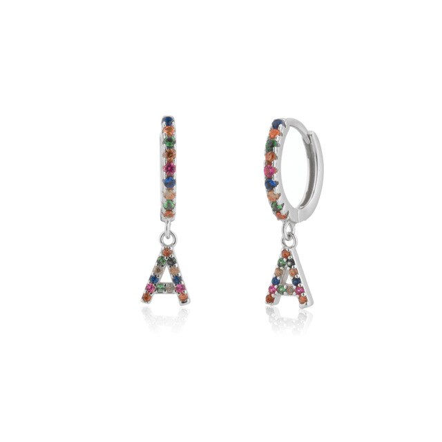 Colorful Initial Silver Hoops 