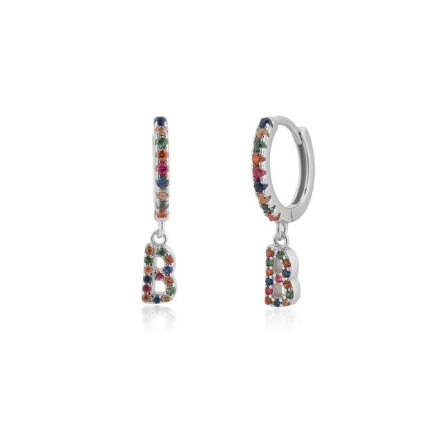 Colorful Initial Silver Hoops 