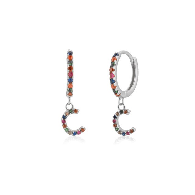 Colorful Initial Silver Hoops 