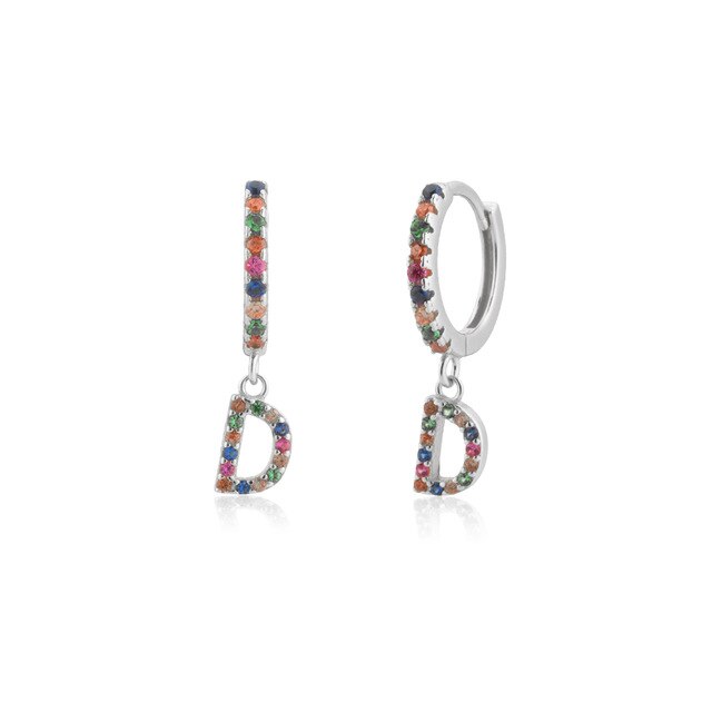 Colorful Initial Silver Hoops 