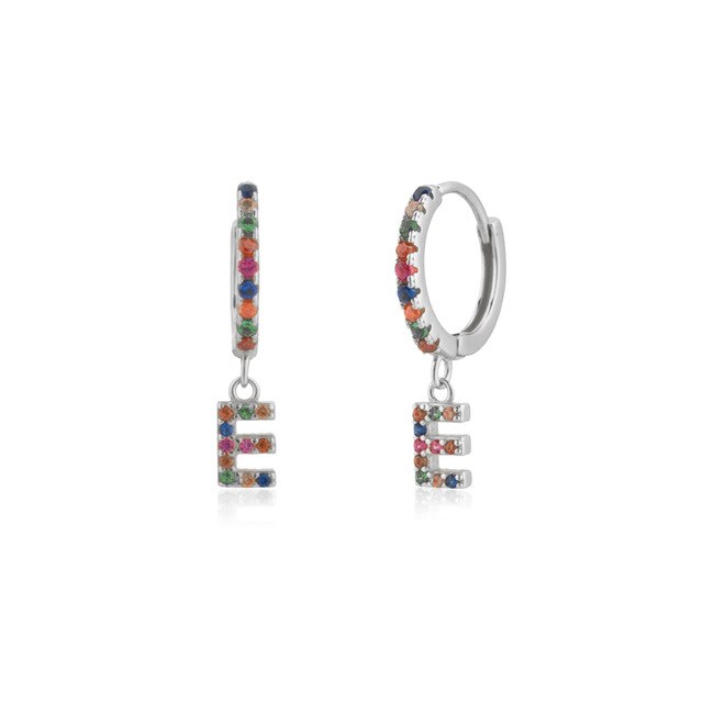 Colorful Initial Silver Hoops 