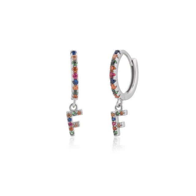 Colorful Initial Silver Hoops 