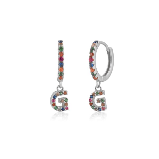 Colorful Initial Silver Hoops 