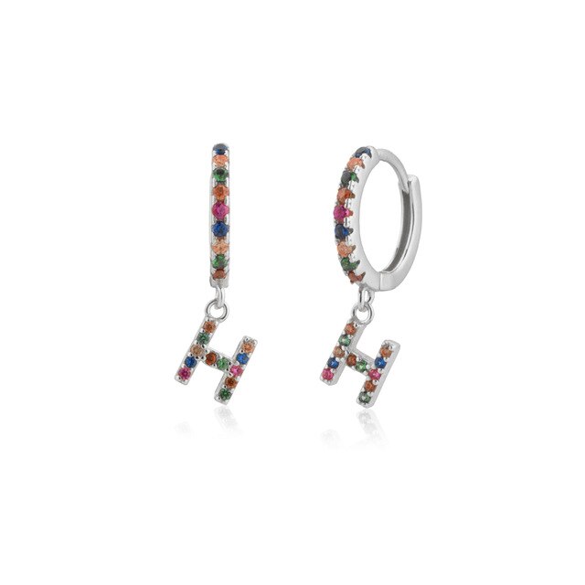 Colorful Initial Silver Hoops 