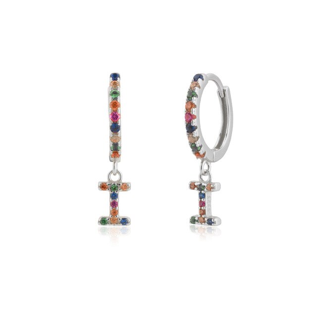 Colorful Initial Silver Hoops 