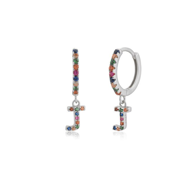 Colorful Initial Silver Hoops 