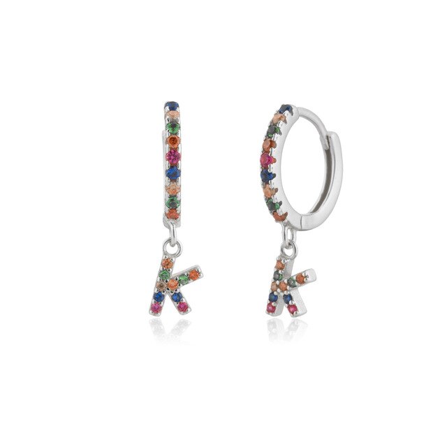 Colorful Initial Silver Hoops 