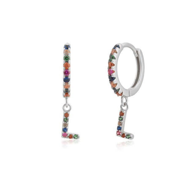 Colorful Initial Silver Hoops 