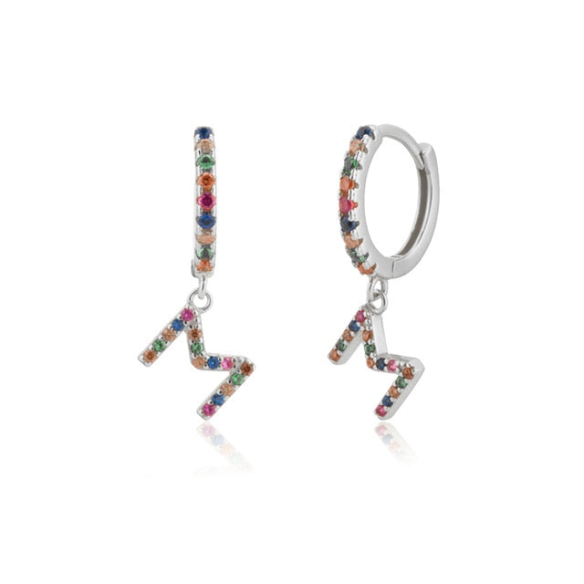 Colorful Initial Silver Hoops 