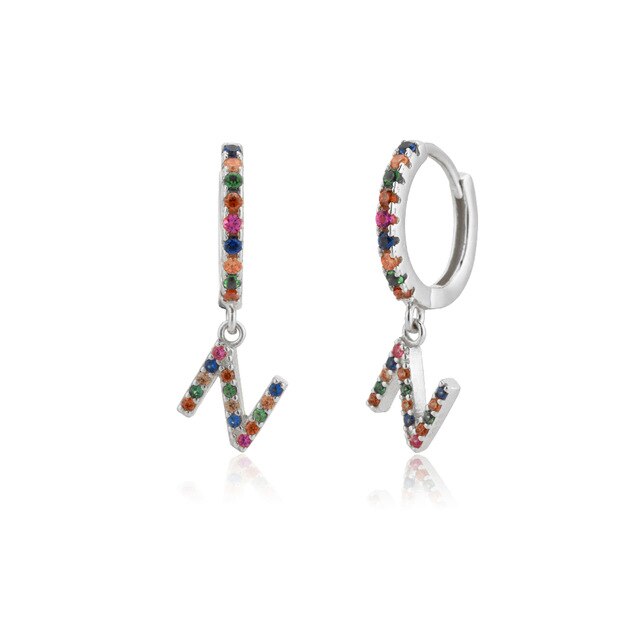 Colorful Initial Silver Hoops 