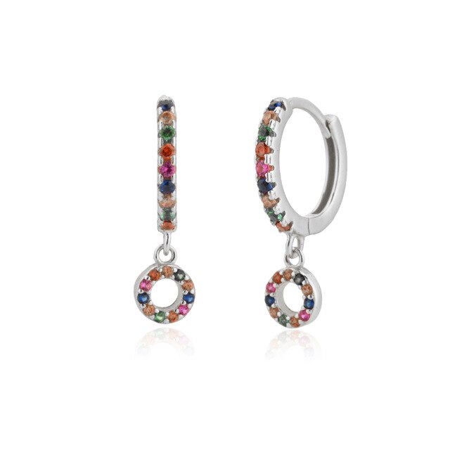 Colorful Initial Silver Hoops 