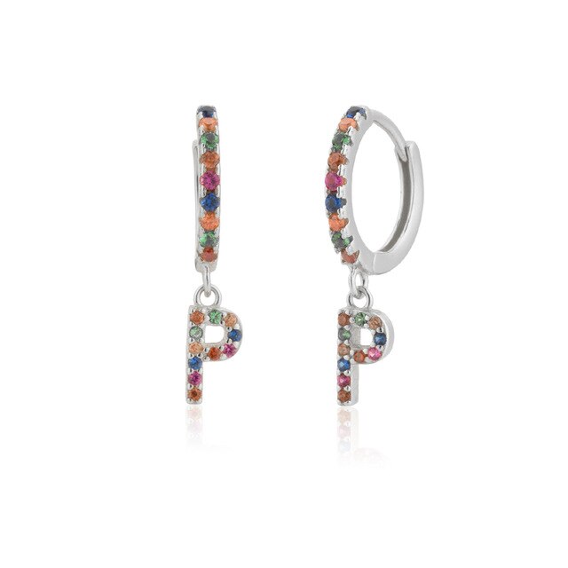 Colorful Initial Silver Hoops 