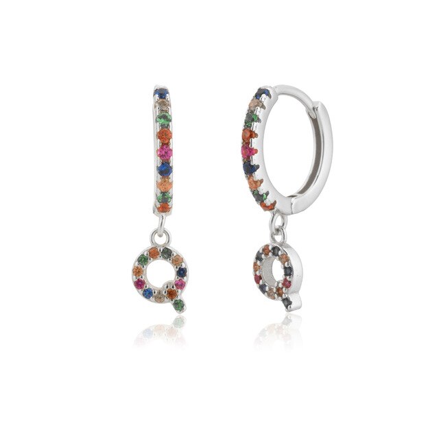 Colorful Initial Silver Hoops 