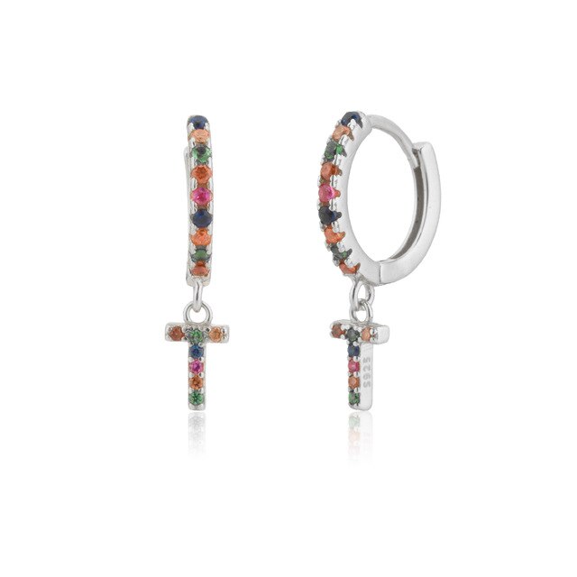 Colorful Initial Silver Hoops 