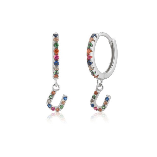 Colorful Initial Silver Hoops 