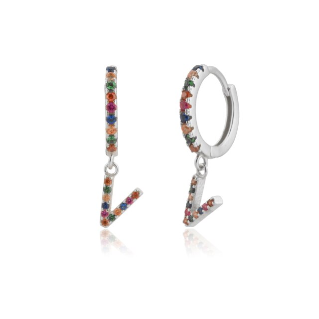 Colorful Initial Silver Hoops 