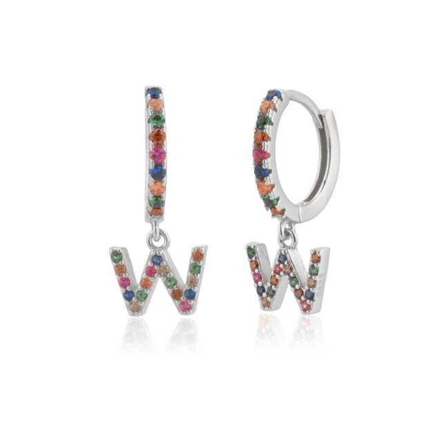 Colorful Initial Silver Hoops 