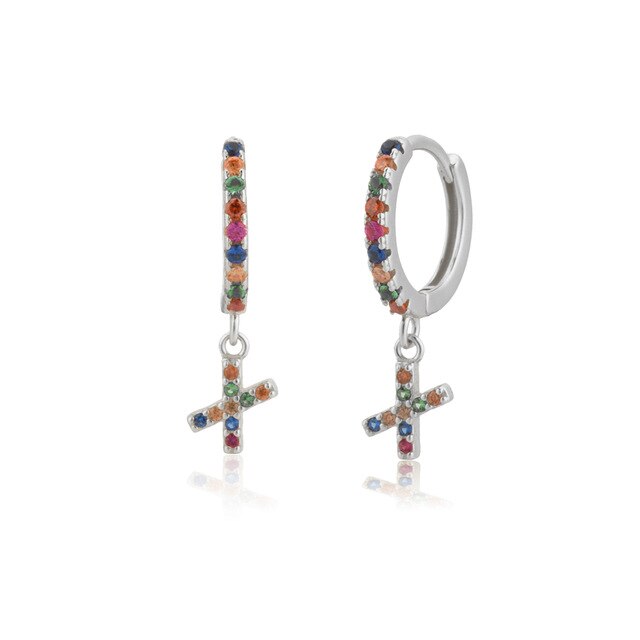 Colorful Initial Silver Hoops 